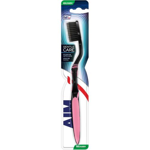 Aim Gentle Care Toothbrush Soft Μαλακή Οδοντόβουρτσα με Θύσανους με Λεπτές Άκρες για Βαθύ Καθαρισμό & Λεύκανση Απαλή με τα Ούλα 1 Τεμάχιο - Ροζ / Μαύρο